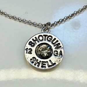 🧚🏻♀️ Silver Shotgun Shell Pendant Necklace with crystal 19-21”